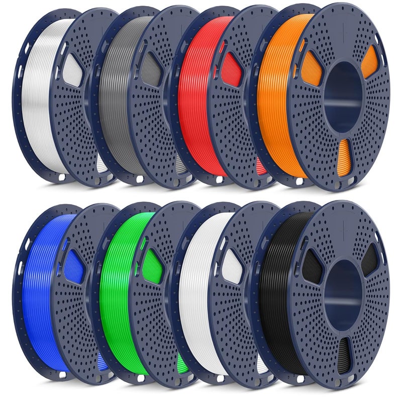 Sunlu 250g PLA Filament 1.75mm Bundle,3D Printer Filament Bundle Multicolor, Neatly Wound PLA Filament, Individually Vacuum Packed,250g Spool,8 Rolls,Black+White+Grey+Transparent+Red+Blue+Orange+Green - Image 1